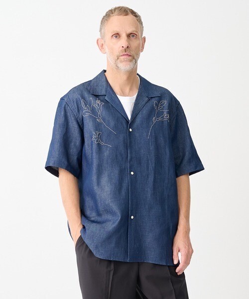TANAKA 別注THE SS SHIRT INDIGO LINEN EMBROIDERY