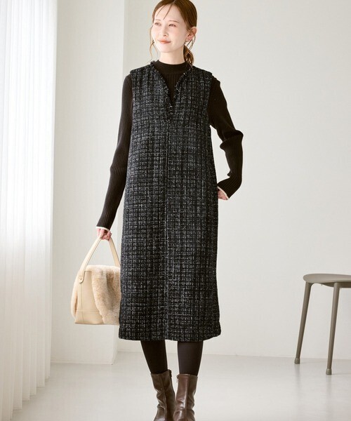 ROPE' PICNIC キーネックツイードジャンパースカート ワンピース