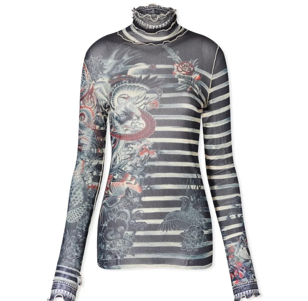 JEAN PAUL GAULTIER MARINIERE LOGO TATTOO LONG SLEEVE TOP