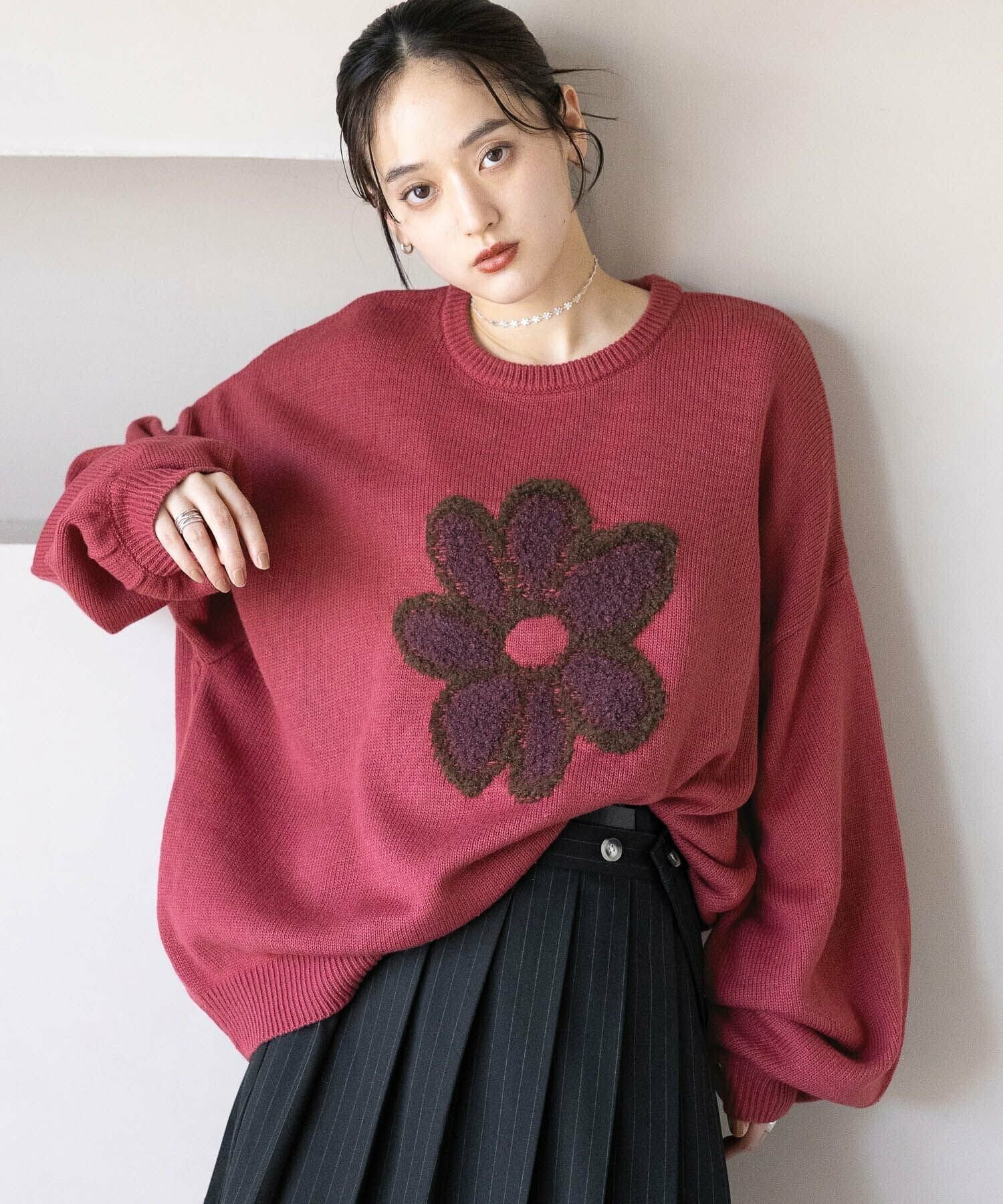 RAGEBLUE 【UNISEX】ブークレフラワーモチーフルーズニット