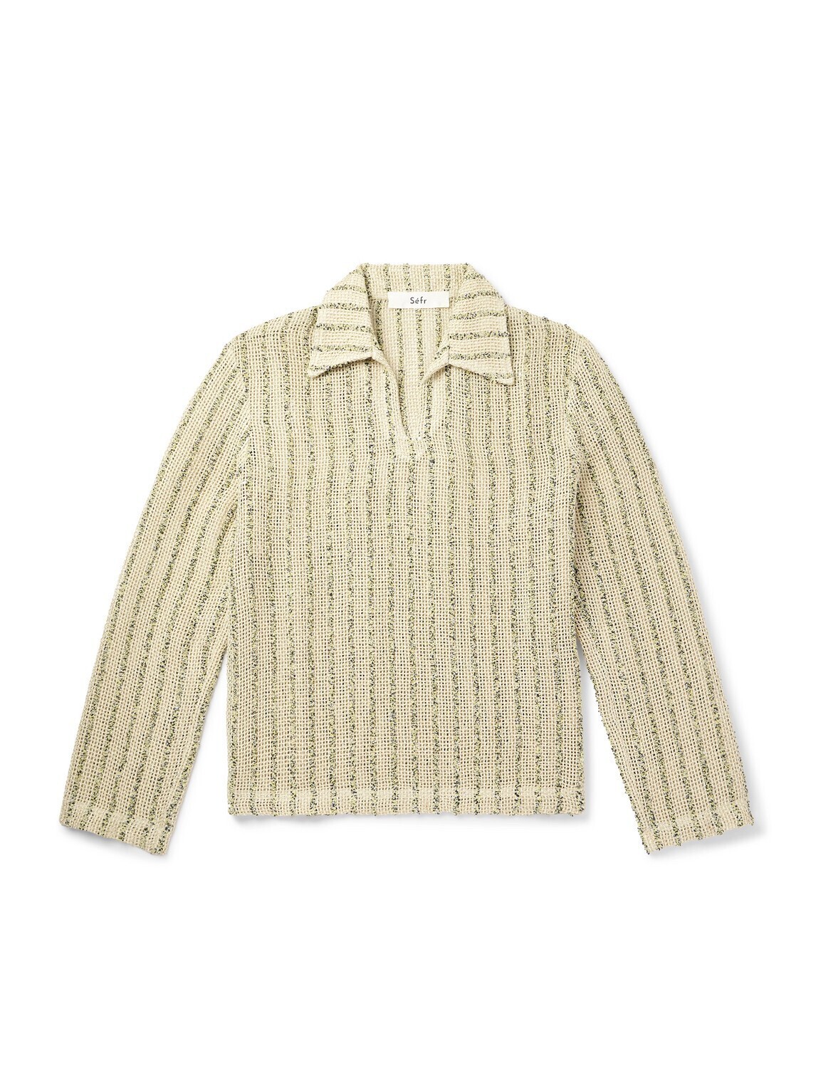 SÉFR Marquis Oversized Striped Open-Knit Bouclé Polo Shirt