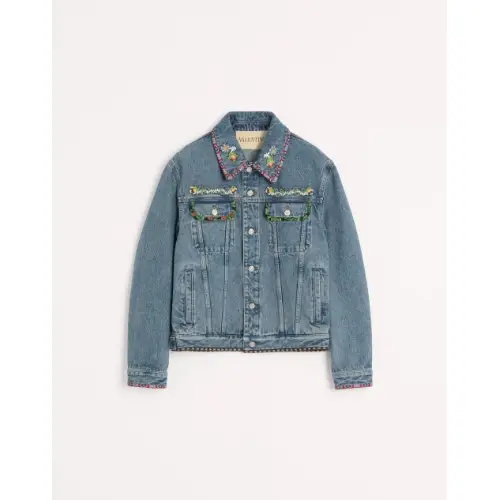 VALENTINO ビーズ エンブロイダリー & プリントエッジ デニム ジャケット