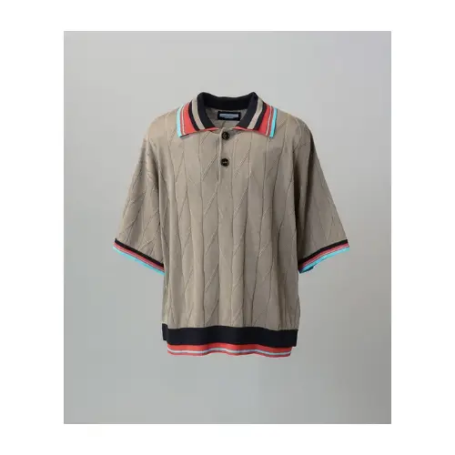 MAISON SPECIAL Layered Collar Line Geometric Prime-Over Short Sleeve Knit Polo Shirt