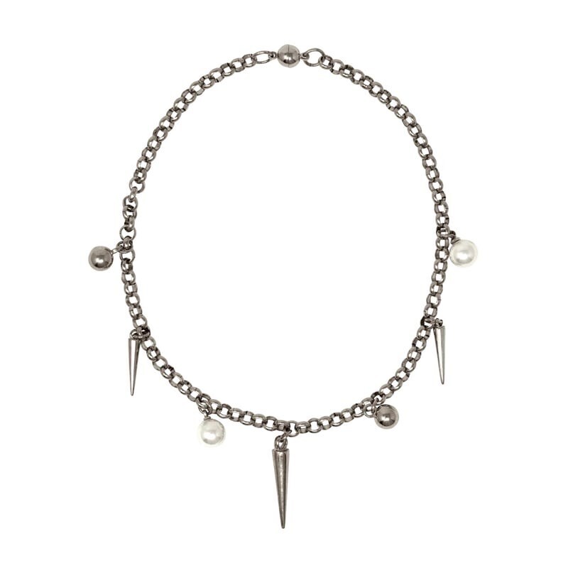 OHTNYC Rolo Chain Pearl Stud Necklace
