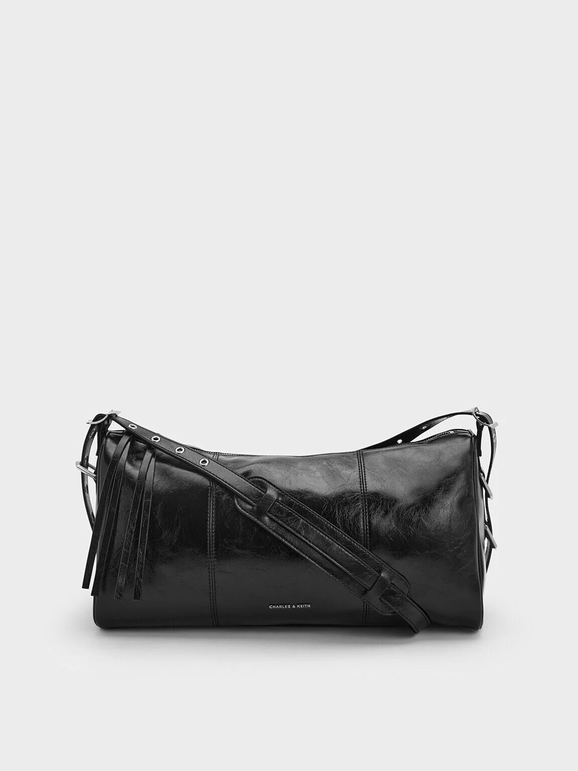 CHARLES & KEITH Bryna ブライナ パネルグロメットストラップクロスボディバッグ - ノワール