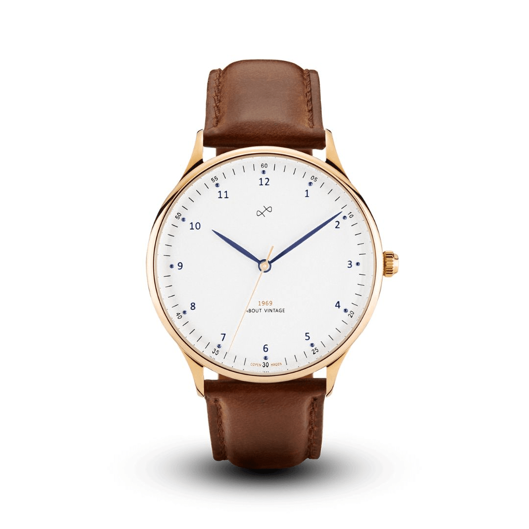 About Vintage 1969 Vintage Gold/White 39mm (茶色レザーベルト付き)