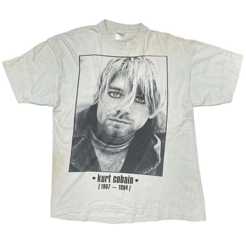 Vintage NIRVANA KURT COBAIN MEMORIAL PORTRAIT MONOCHROME WHITE