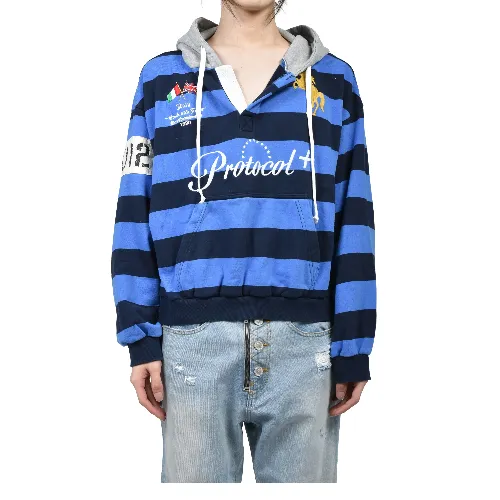 Protocol Index FW25 STRIPE POLO HOODIE / BLU