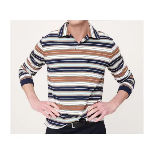 BANANA REPUBLIC リラックス ストライプ コットン ジョニーカラー ポロ