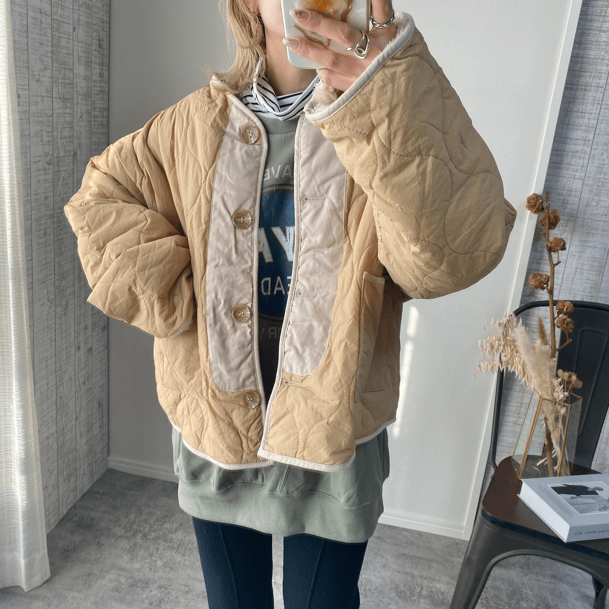 Chich&Sally quilt fur reversible JK【Beige】