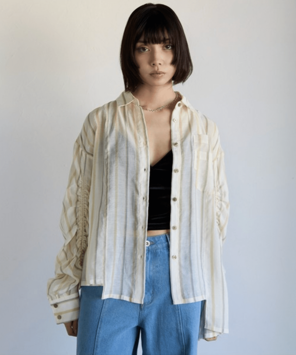 SOTT Drawstring Sleeve Stripe Shirt ドロストスリーブストライプシャツ