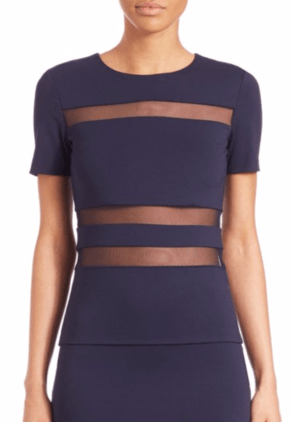 T by Alexander Wang Mesh Stripe Ponte Short-Sleeve Top