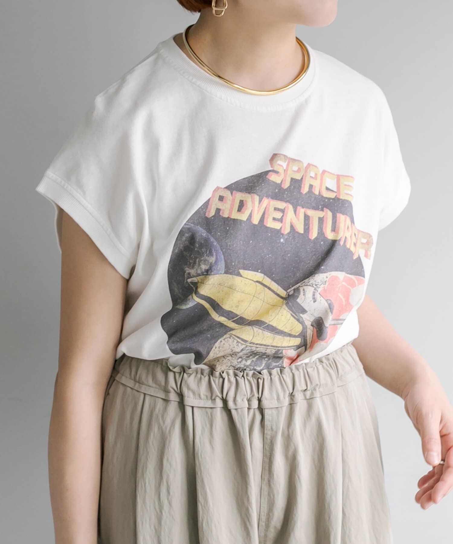 PUAL CE CIN ヴィンテージライクSpace AdventureフレンチスリーブT