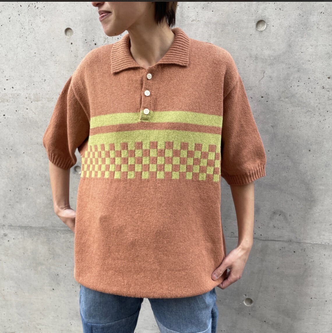 RICE NINE TEN "Chain Knit Polo Shirt"BURNT SIENNA