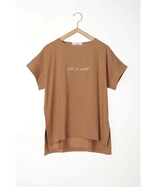 Samansa Mos2 blue ロゴ刺繍フレンチスリーブTシャツ