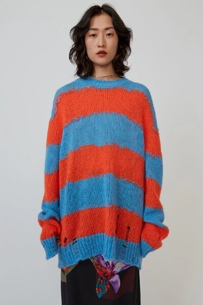 Acne Studios Kantonia Distressed Striped Knitted Sweater
