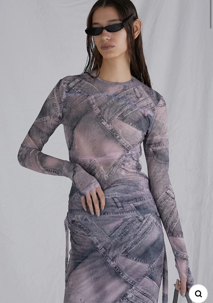PRANK PROJECT Denim Printed Skin Top