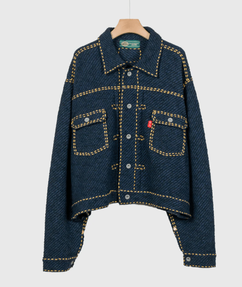 gim context Hand Stitched Rigid Denim Knit Jacket