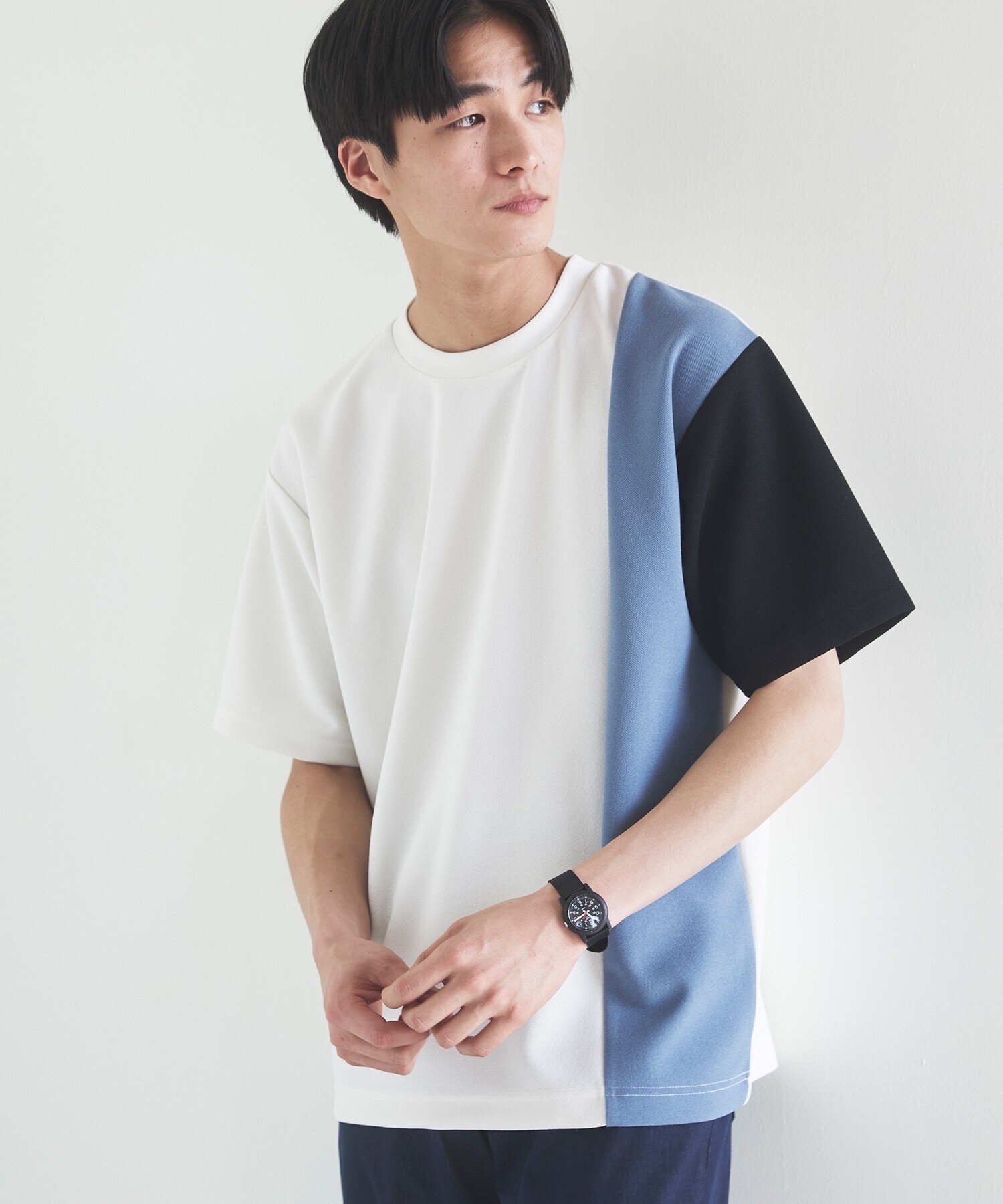 THE SHOP TK ドライタッチ梨地ブロッキングTシャツ