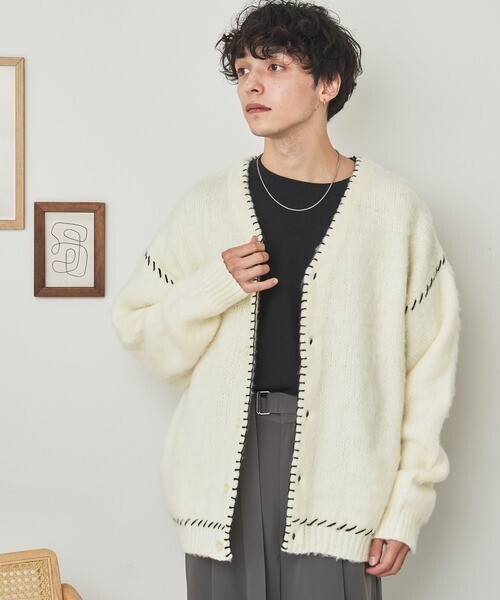 WEGO ハンドステッチモヘアライクカーディガン