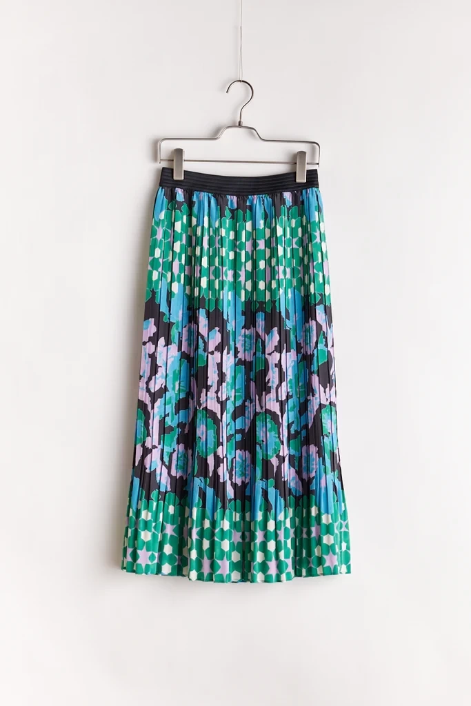 STELLA CIFFON Mosaic flower print mix pleats skirt