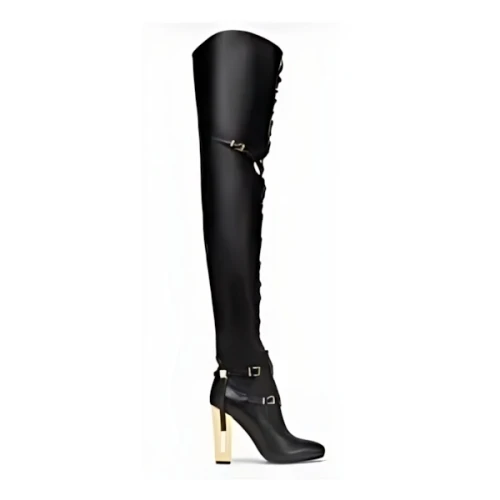 FENDI Black leather high-heeled boots
