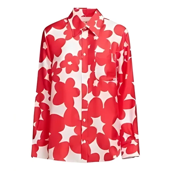 MARNI レッド ホワイト Dillies プリント シルクシャツ