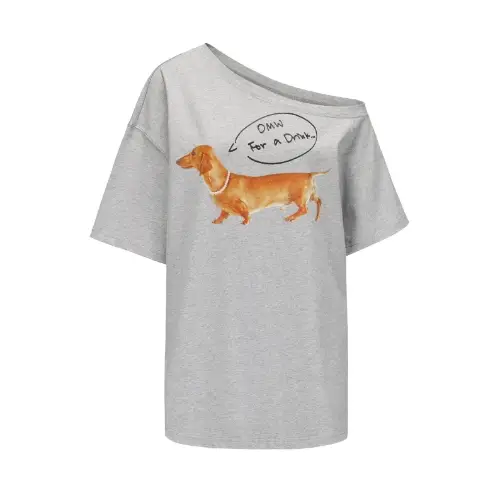 MARKGONG Off-the-shoulder Doggy T-shirt