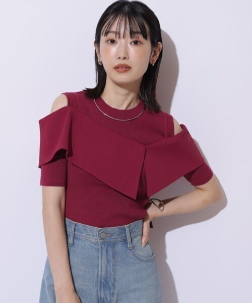 Mystrada 5分袖ビックカラーニット
