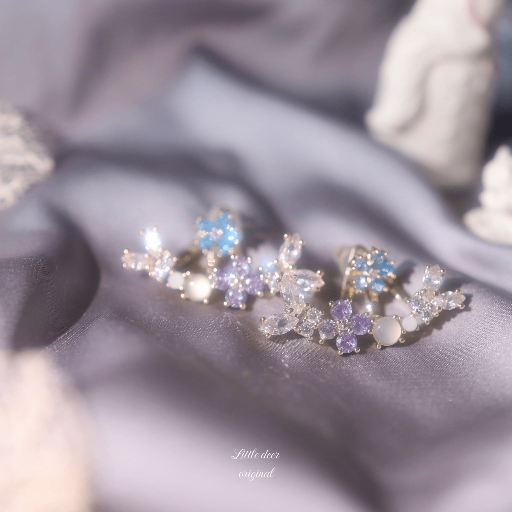 little deer garden blue flowers 3wayピアスセット
