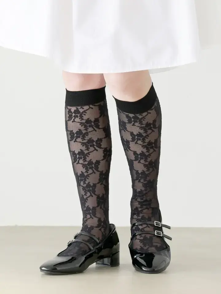 Tabio チュールフローラルレースハイソックス