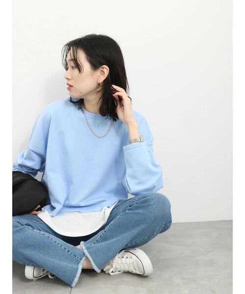 Samansa Mos2 blue 裾ドッキングニットプルオーバー