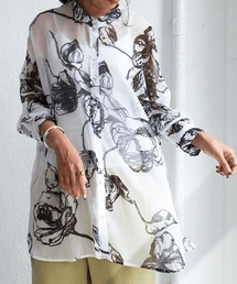 antiqua ボタニカル柄シアーシャツ シャツ レディース トップス 長袖・pu-00075