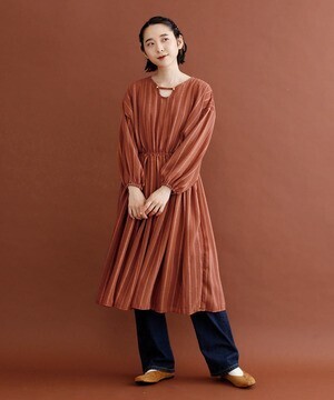 merlot ボリューム袖楊柳シフォンワンピース