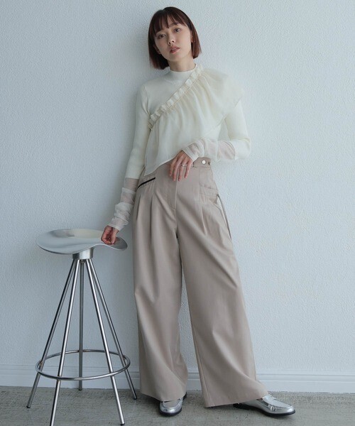 LADYMADE アシメリボンポケットタックワイドパンツ