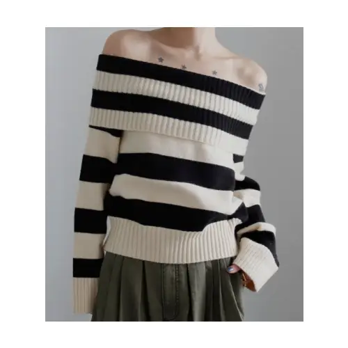 WONEM Border Off-shoulder Knit Tops