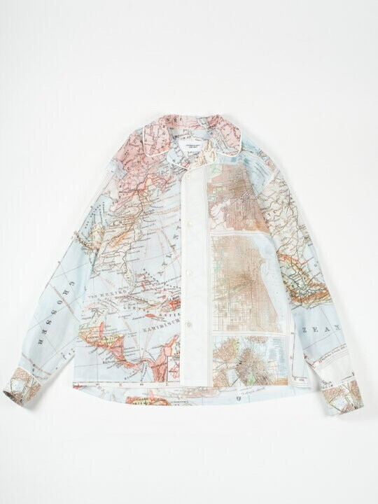JOHN MASON SMITH NORTH AMERICA OLD MAP PRINT COTTON RAYON PIPING PAJAMA SHIRT