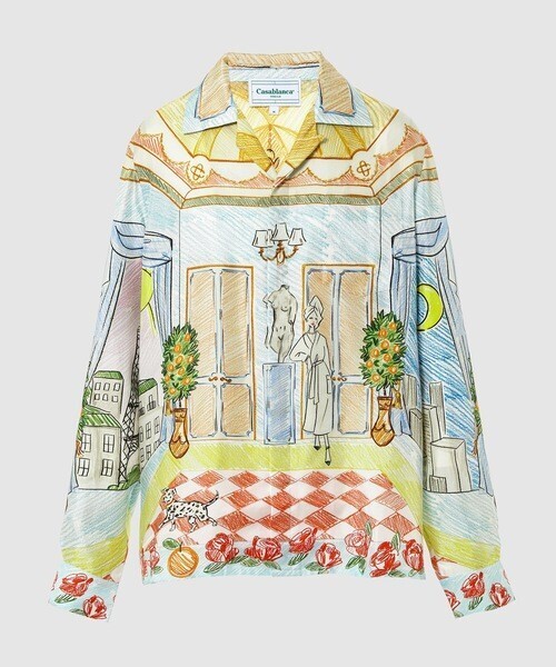 Casablanca SILK TWILL Cuban Collar Long Sleeve Shirt