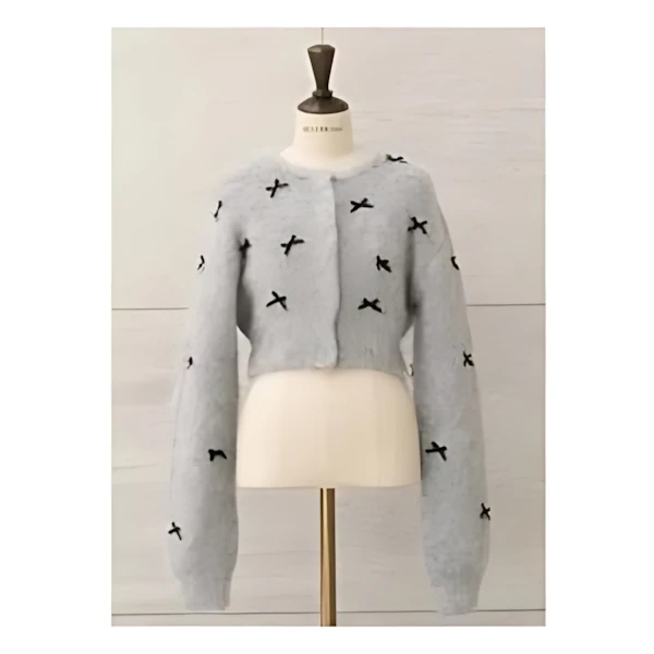 MISTREASS All Over Ribbon Fluffy Knit Cardigan