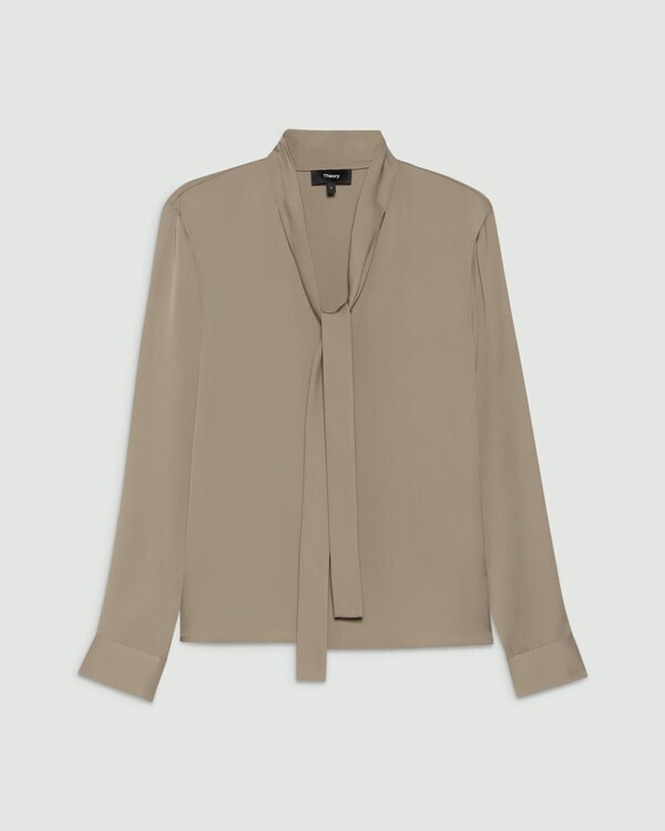 Theory Modern Georgette Open Nk Tie Blouse