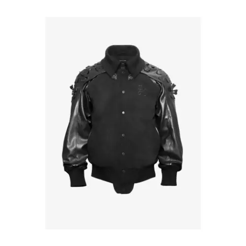 JUNTAE KIM LASER-CUT FLOWER VARSITY JACKET