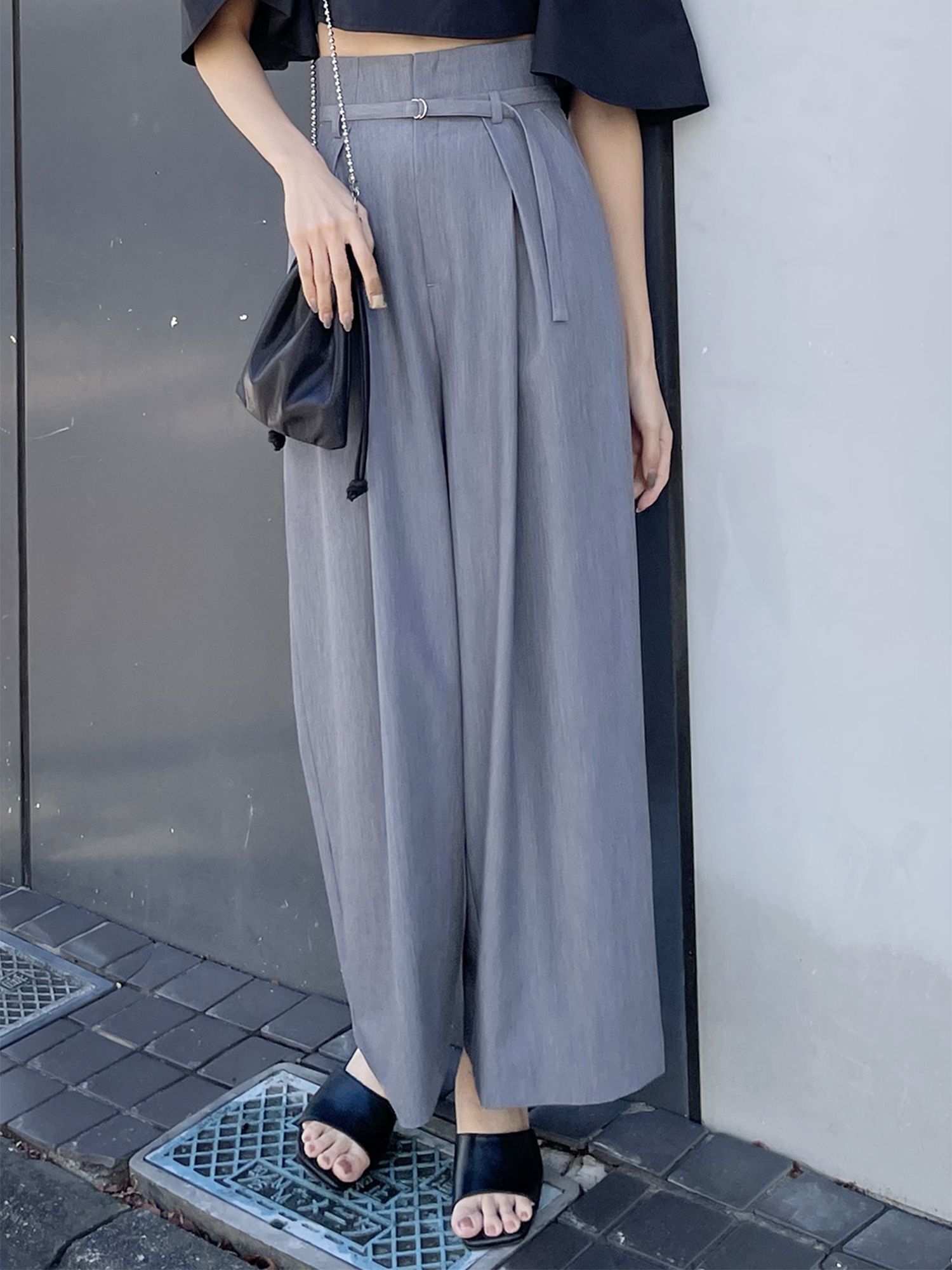 MURUA 【SET UP対応】ナローベルトワイドパンツ