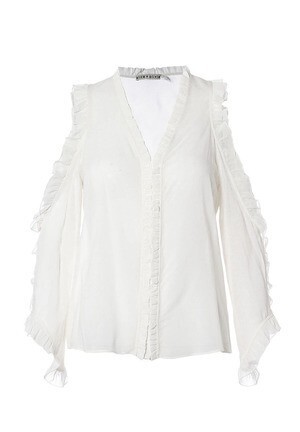 Alice + Olivia CLAUDETTE RUFFLE BUTTON DOWN