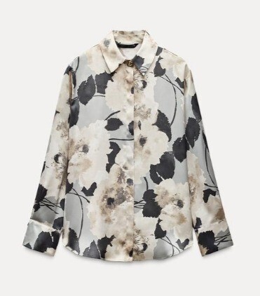 ZARA サテンプリントシャツ