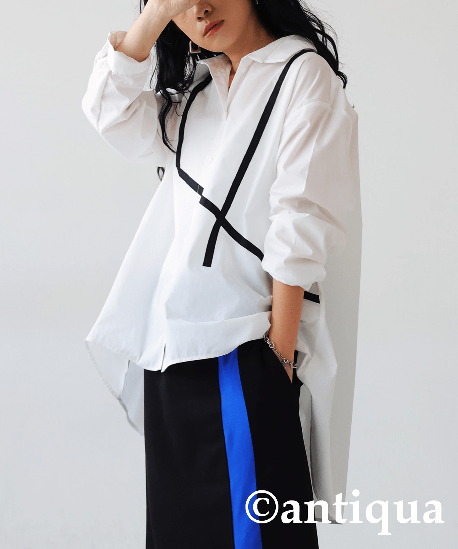 antiqua リボンデザインシャツ シャツ レディース トップス・pa-03428