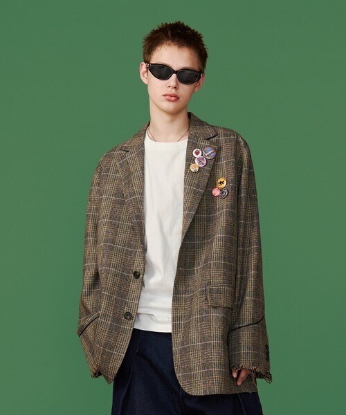SeeSew GRUNGE CHECK TAILORED JACKET with BADGE