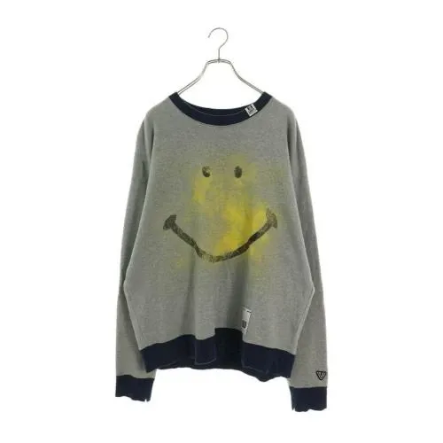 MIHARA YASUHIRO Smily Face Printed Distressed Ringer Sweatshirt