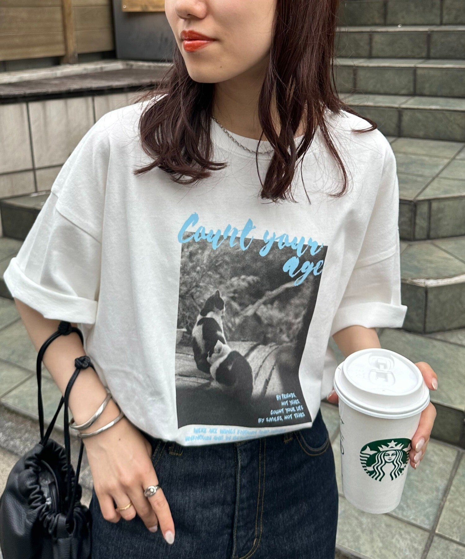 Discoat レタリングフォトTシャツ