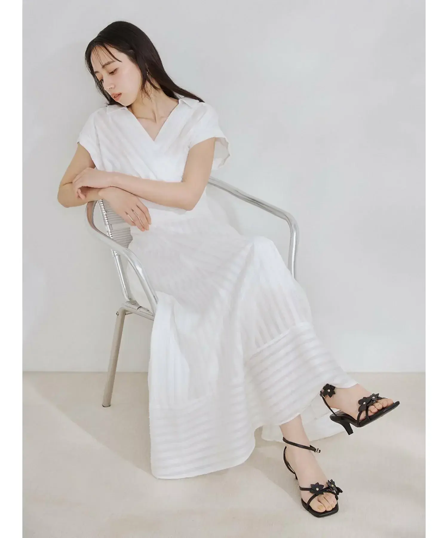 FRAY I.D レースアップバックストライプシャツワンピース
