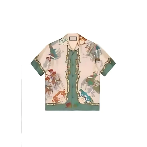GUCCI Silk bowling shirt with jousting print